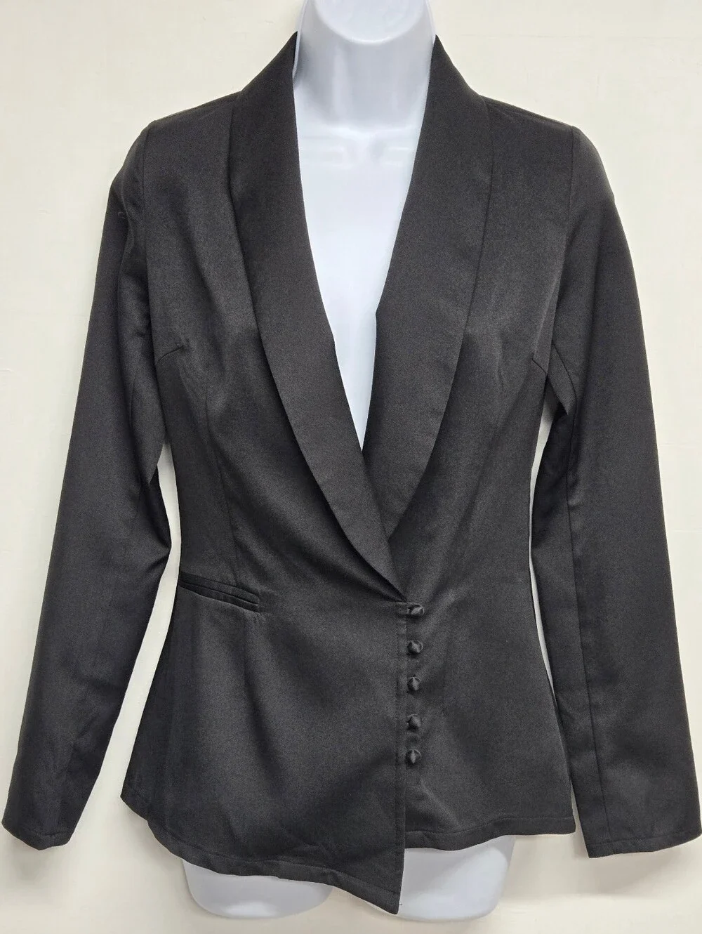 Pretty Little Thing 0 Black Business Suit Jacket Blazer Lapel Asymmetrical - Picture 1 of 6